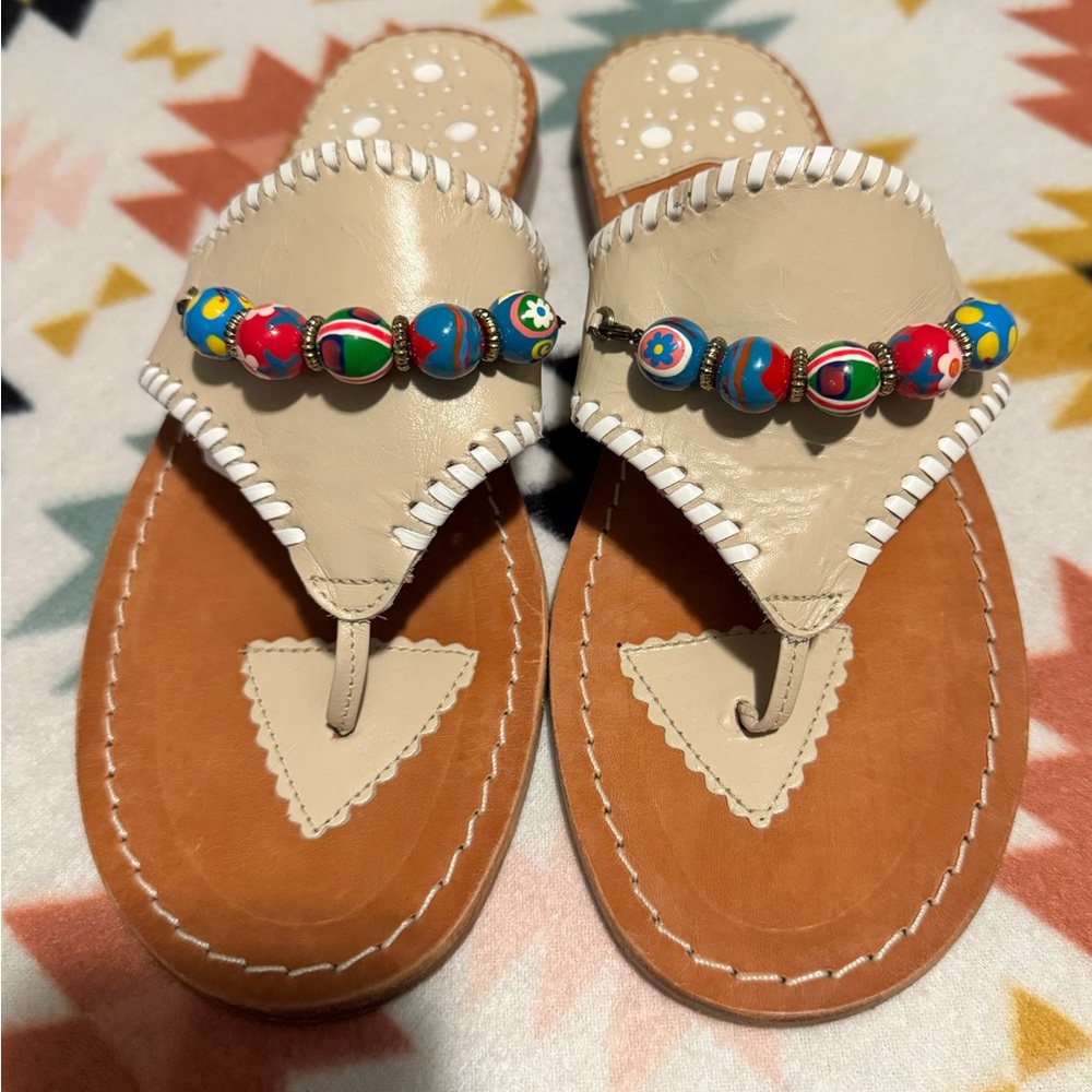 Angela Moore Hand-Painted Colorful Beaded Women's Sandals sz8